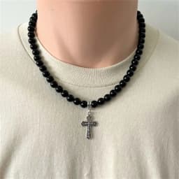 Black neck bead with cross pendant
