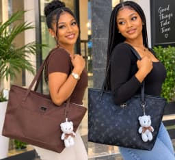 Leather Tote bags with teddy bear
